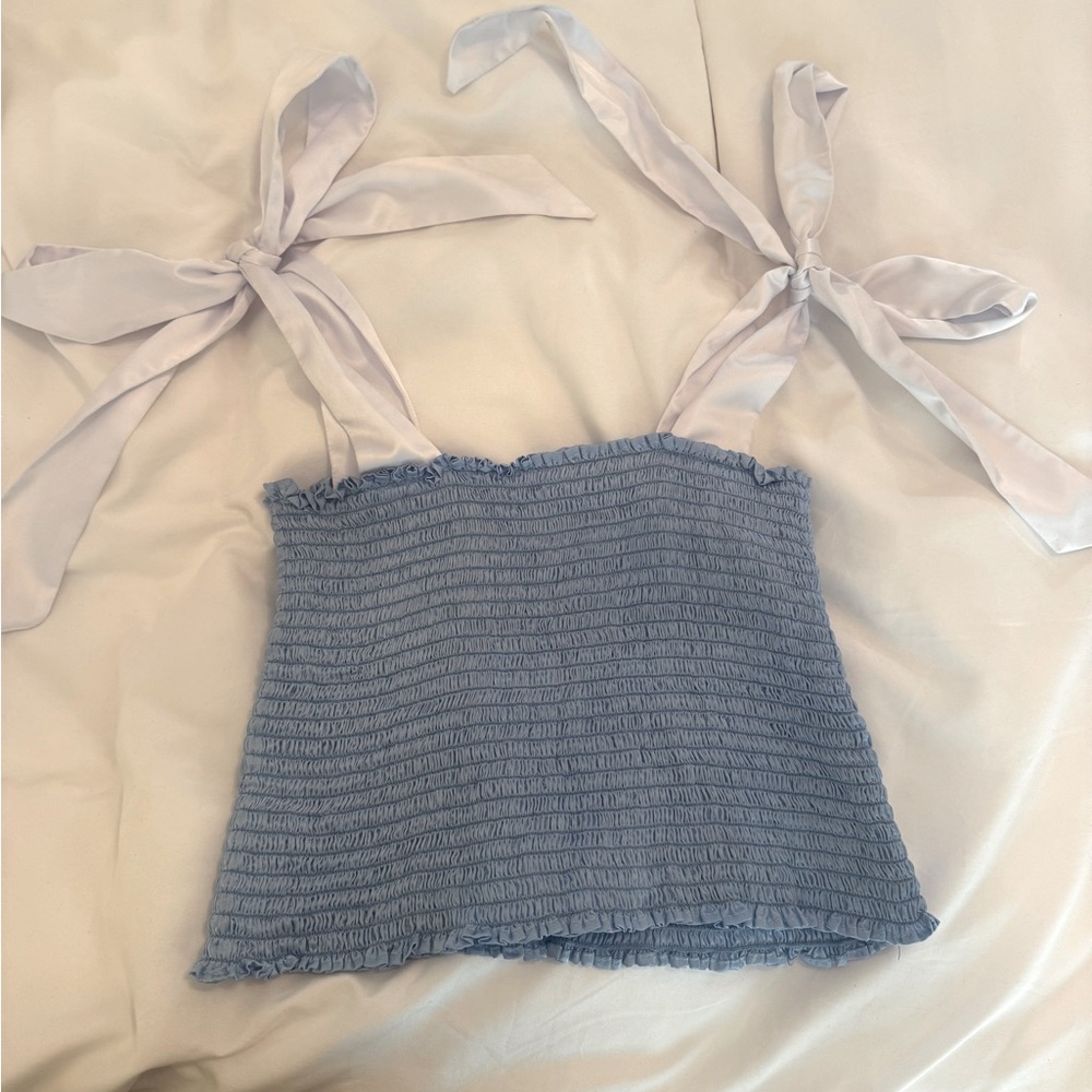 KOCH Blue Smocked Top with White Straps